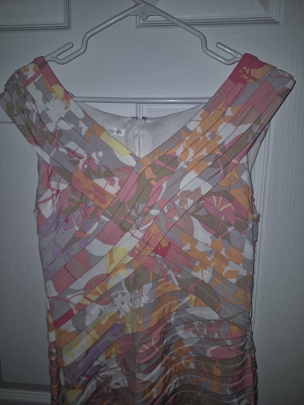 London Times One-Shoulder Floral Stripe Dress in Pink, Orange and Yellow